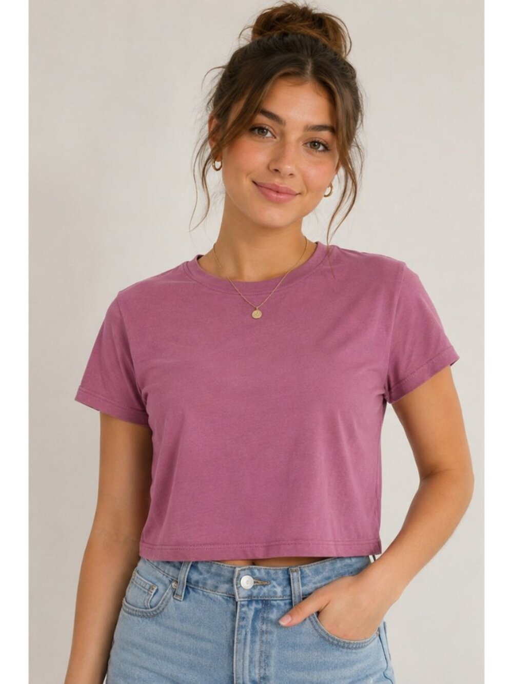 Women’s Mauve Pink Micro Cropped Short Sleeve T-Shirt Size Medium M